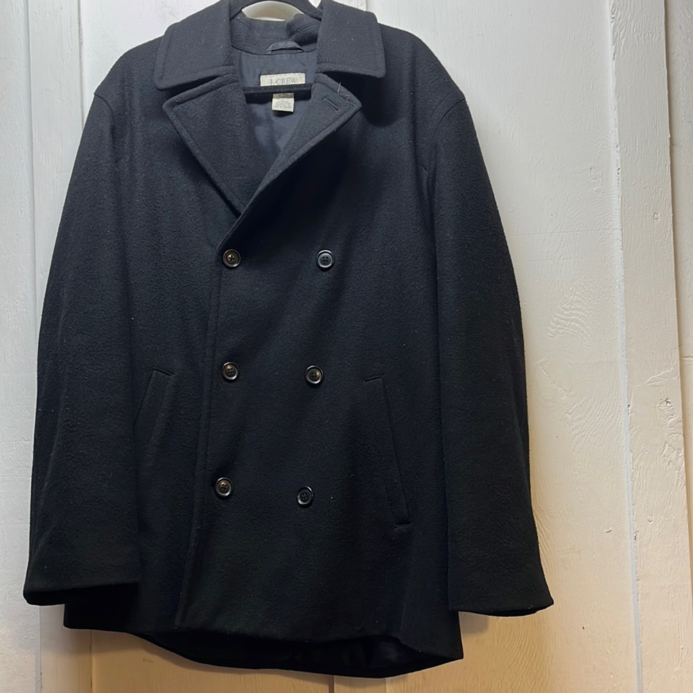 Men black J Crew wool blend pea coat